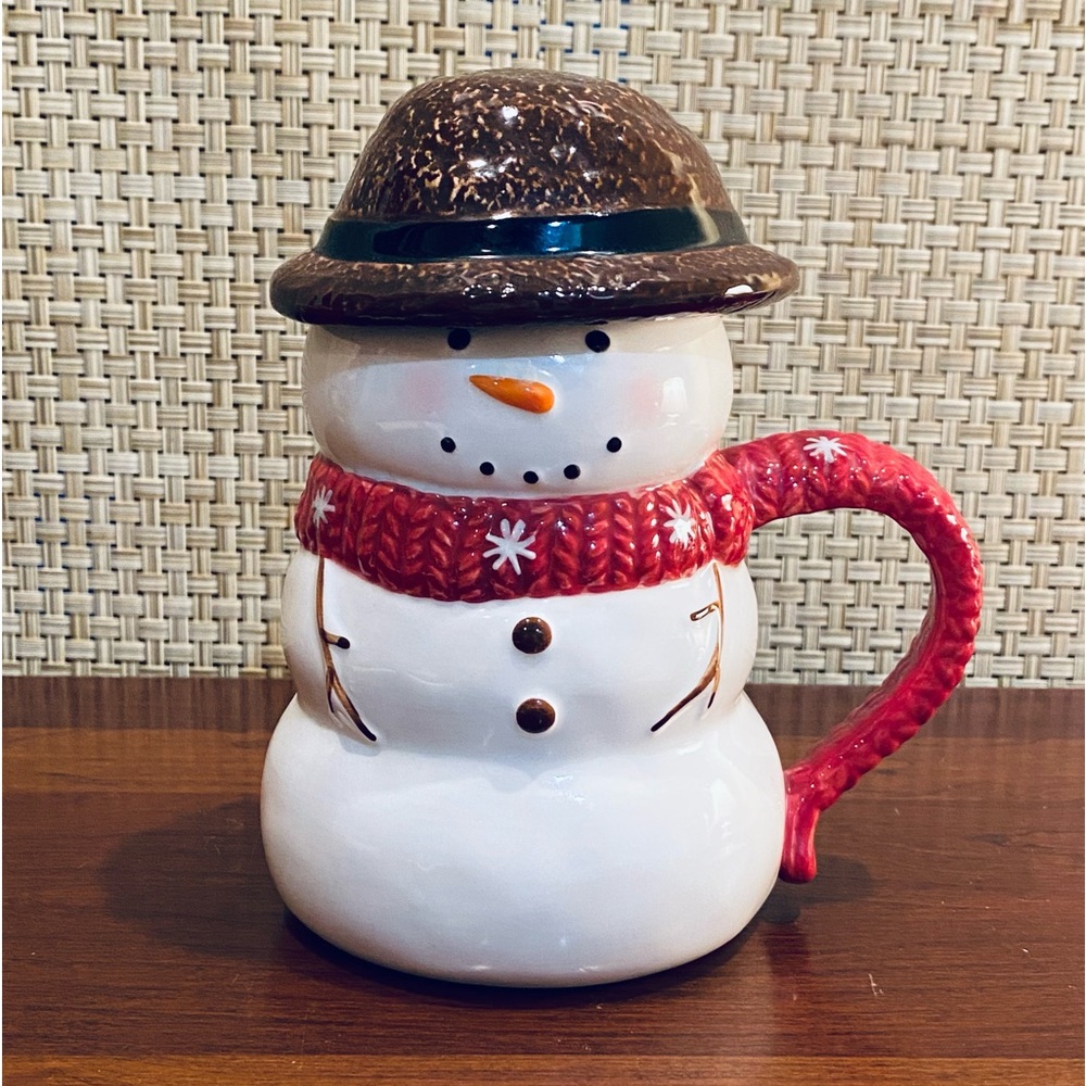🎄🌟2xHP🌟NWOT Warm Wishes Snowman Novelty Ceramic Coffee Mug w/ Removable Hat Lid